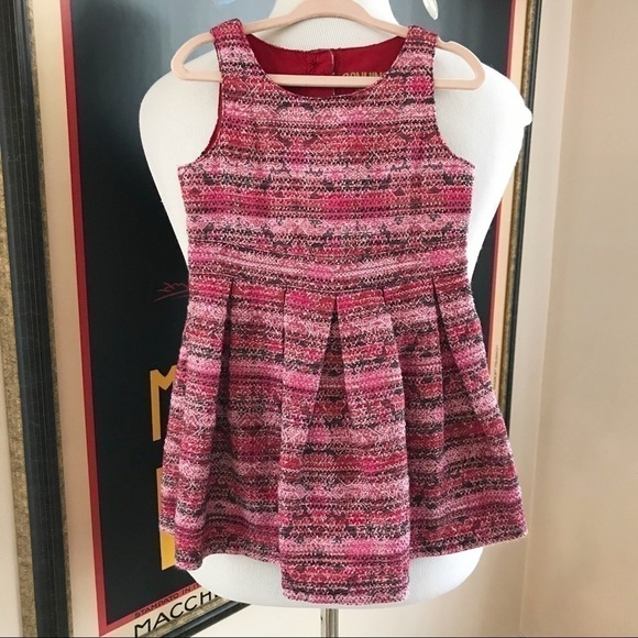 Genuine Kids Metallic Pink Red Black Tweed Dress - Picture 1 of 7